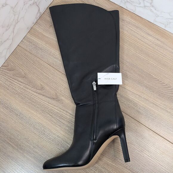 Nine West Women's Sancha Black Leather Knee-High Stiletto Boots Wide Calf 6.5 - Picture 7 of 14